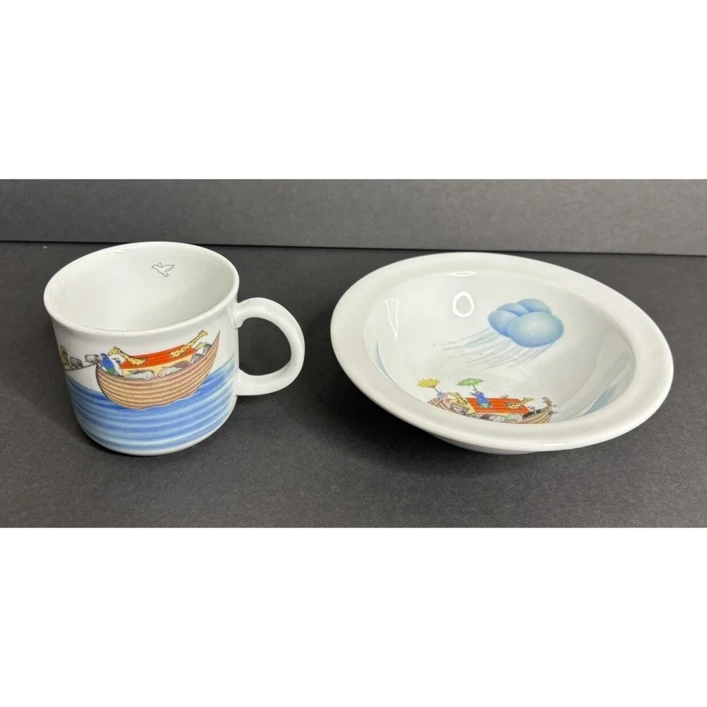 Royal Worcester Noahs Ark Bowl and Mug Childs Set Porcelain Penny Ives Vintage